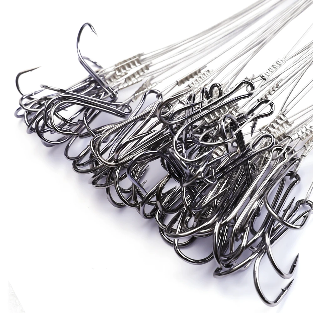 FTK 10PCS/PACK High Carbon Steel Duble Hooks with Line 3/0#-6# Sharp Barbed Worm & Lure Hooks for Carp Fishing Accessory