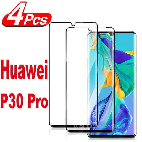 1-4Pcs Curved Glass For HUAWEI P30 Pro Screen Protector Glass