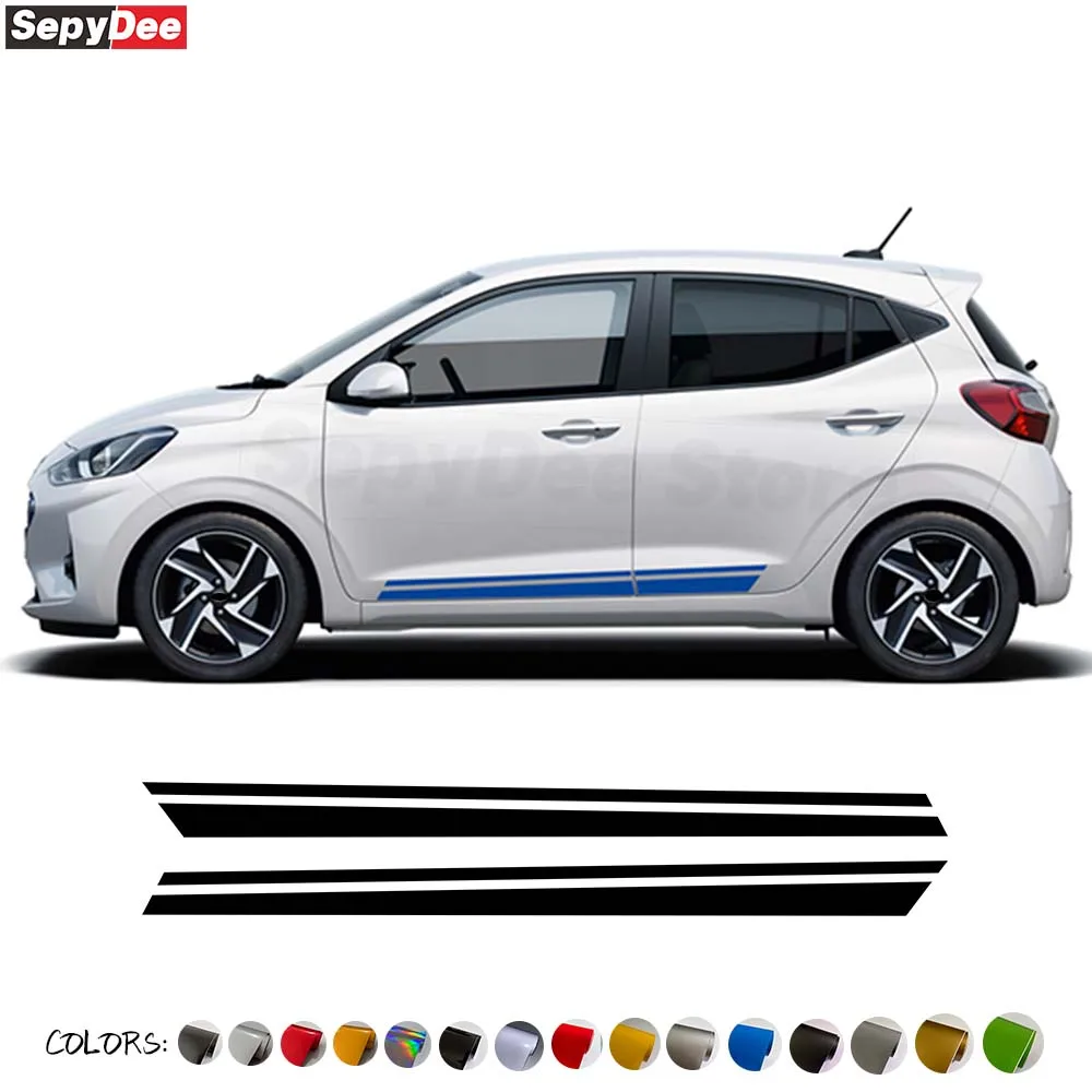 

2 Pcs Door Side Stripes Skirt Sticker Carbon Fiber Vinyl Racing Sport Styling Graphics Decal ForHyundai i10 Accessories