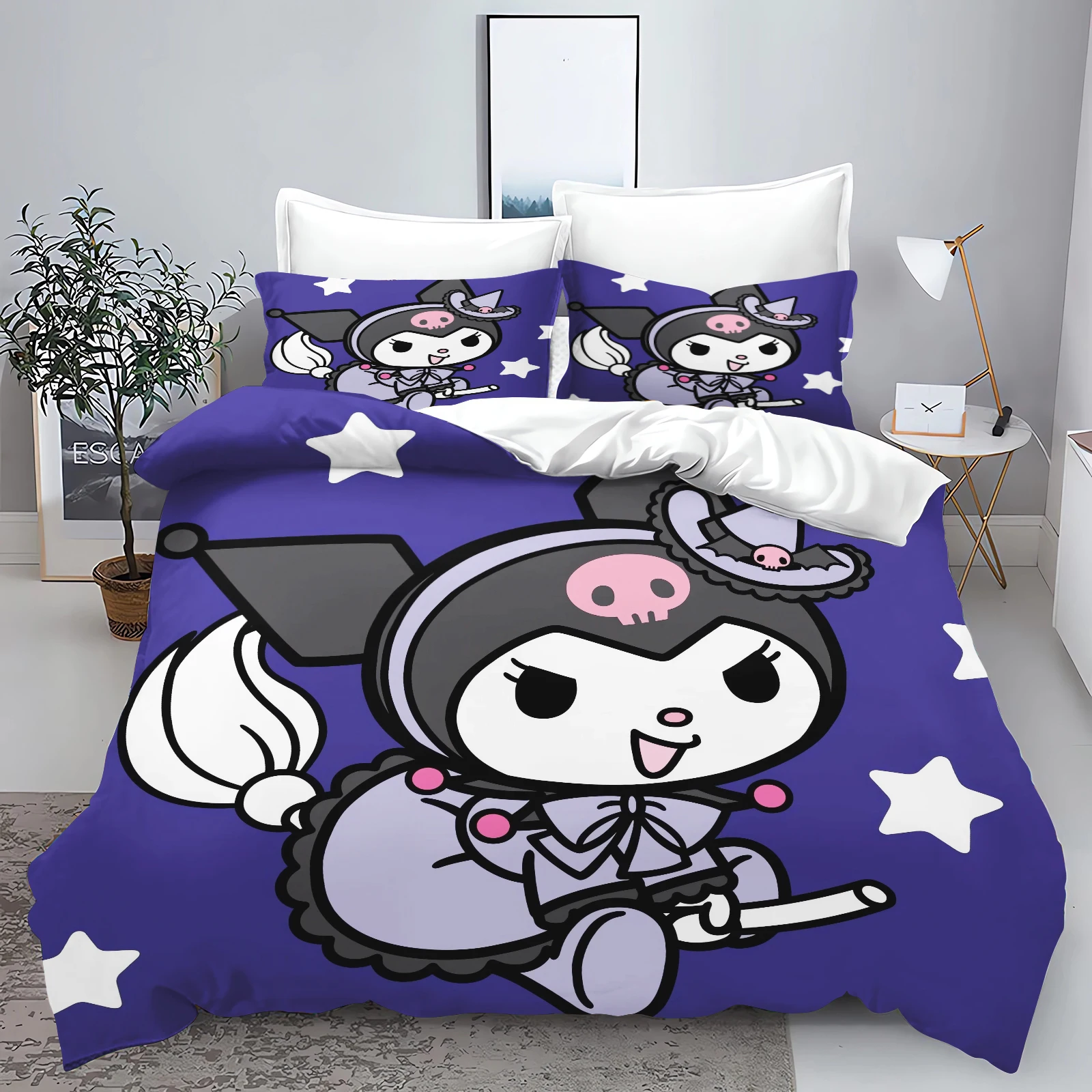 Cartoon Kuromi Home Duvet Cover Sanrio 100% Polyester Adult Gift 2/3pcs Bedding Set Anime Reactive Printing Household Items