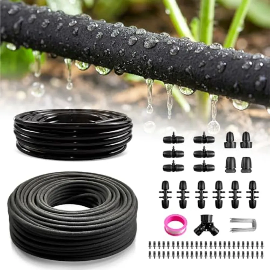 

Upgraded 230FT Drip Irrigation System with 1/4 Soaker Hose - Weeping Technology for Deeper Root Watering Garden Watering System