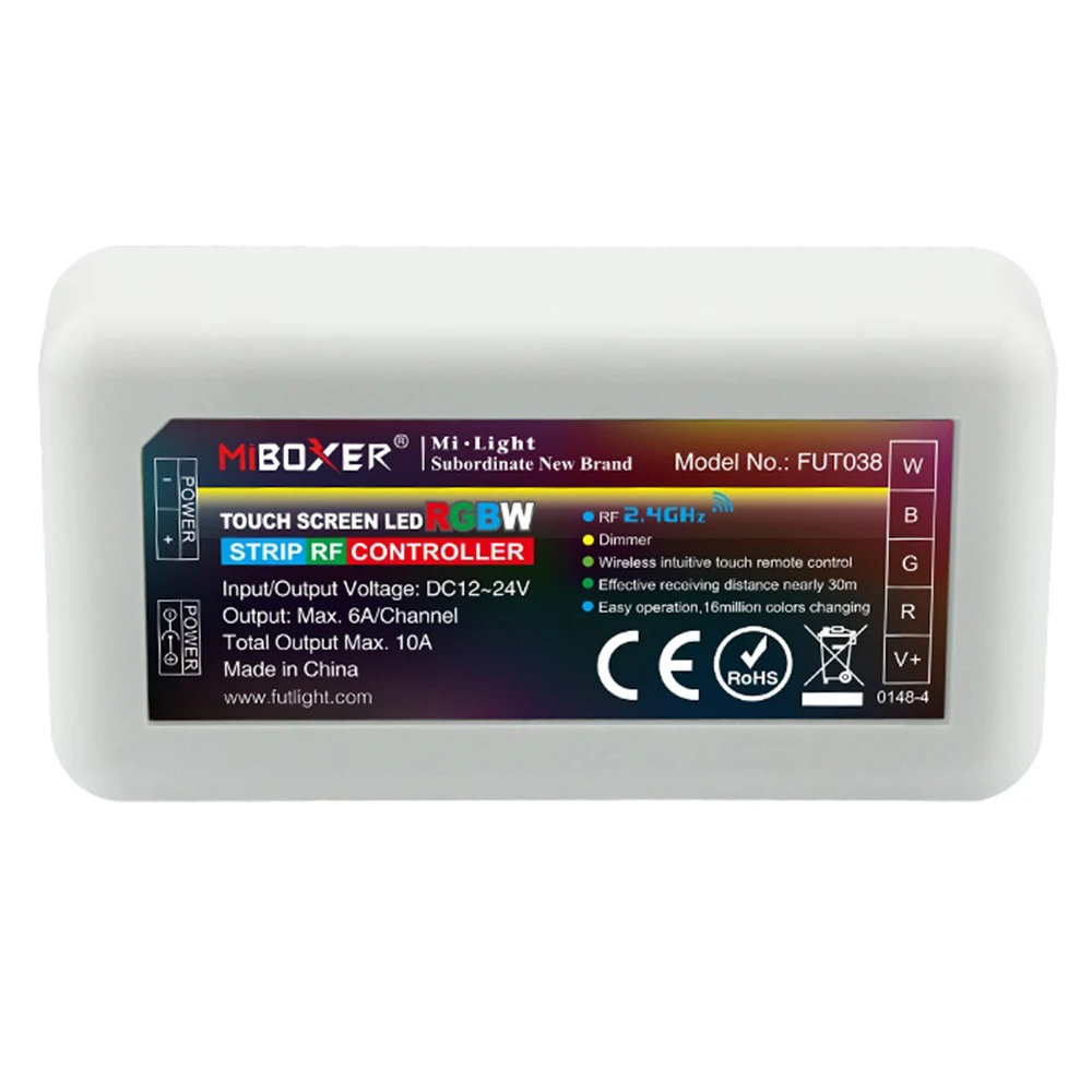 MiBoxer DC12V 24V 10A RGBW LED Strip Controller Support 4Zone 2.4G Wireless Touch Remote / APP WiFi / Alexa Google Voice Control