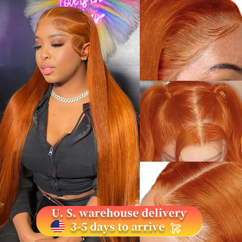 

34 36Inch 350 Colored Orange Ginger HD Lace Front Human Hair Wigs For Women 200% Straight 13x4 13x6 Lace Frontal Wig Pre Plucked