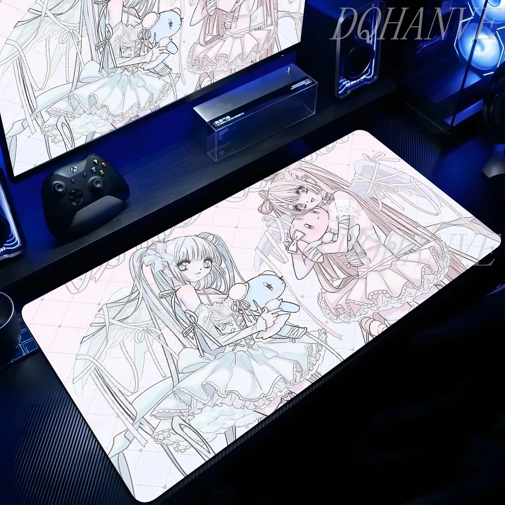 

Anime Pink Cute Angel Girls Mouse Pad Laptop Gaming Extended Desk Mat PC Kawaii Gamer Cabinet Mousepad XXL Keyboard Rug Carpet