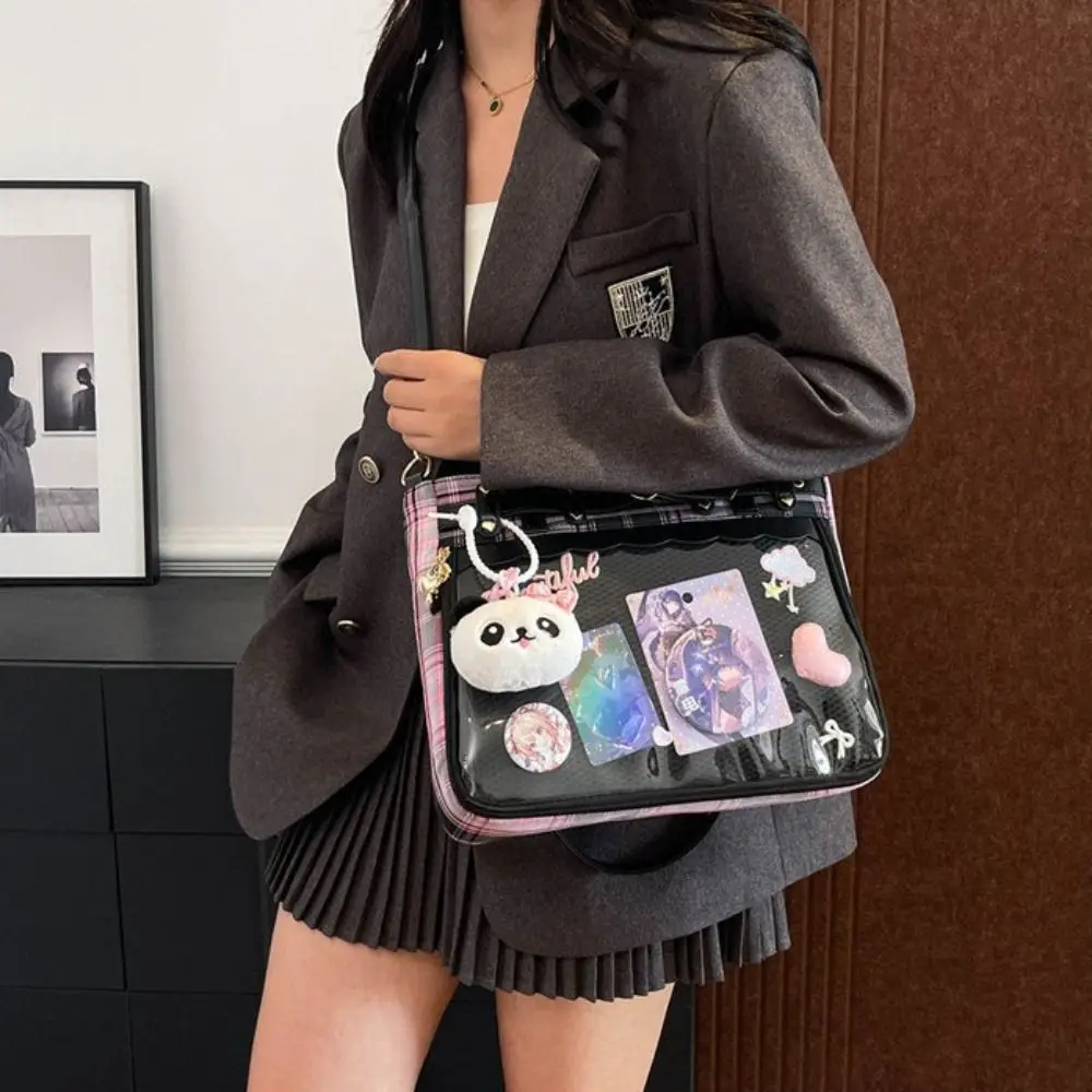 

Y2K Cartoon Anime Itabag Lattice Large Capacity JK Crossbody Bag Japanese Idol Merchandise Storage Transparent Shoulder Bag