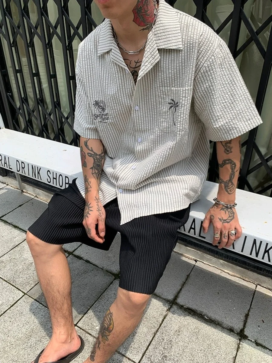 

Гавайский Sle ort Sve Вышитый irt Свободный крой Пляжный повседневный мужской летний дизайн irt орех Дерево Легкий вес