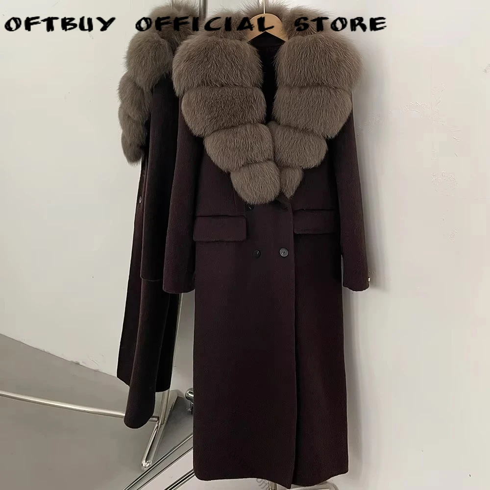 Women's Jacket Coat with Fur Collar Loose Fit Down Filled Oversized Double-faced Wool Outerwear Ultra Warm for Everyday Fashion