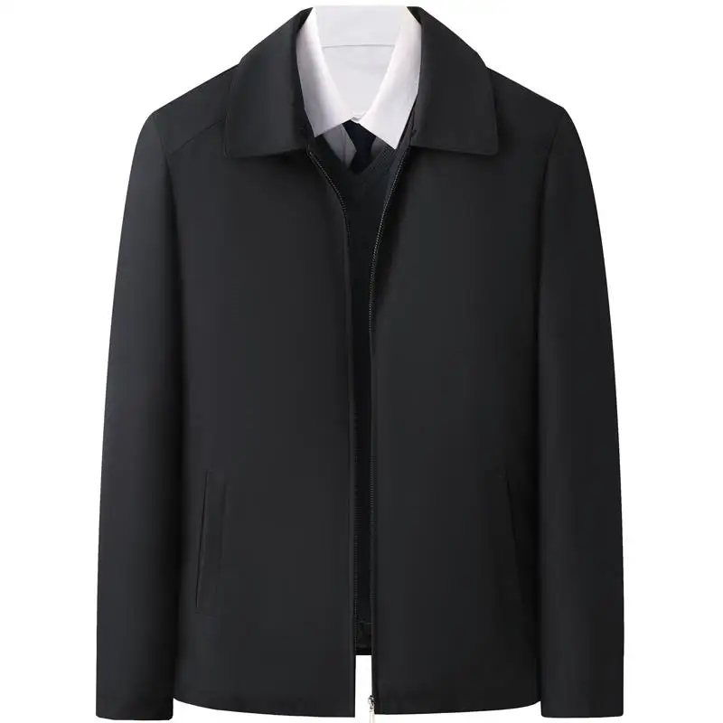 

Busin повседневная одежда для мужчин среднего возраста, весенне-осенняя одежда для папы, верхняя одежда с отложным воротником, теплая длинная одежда из полиэфирного волокна