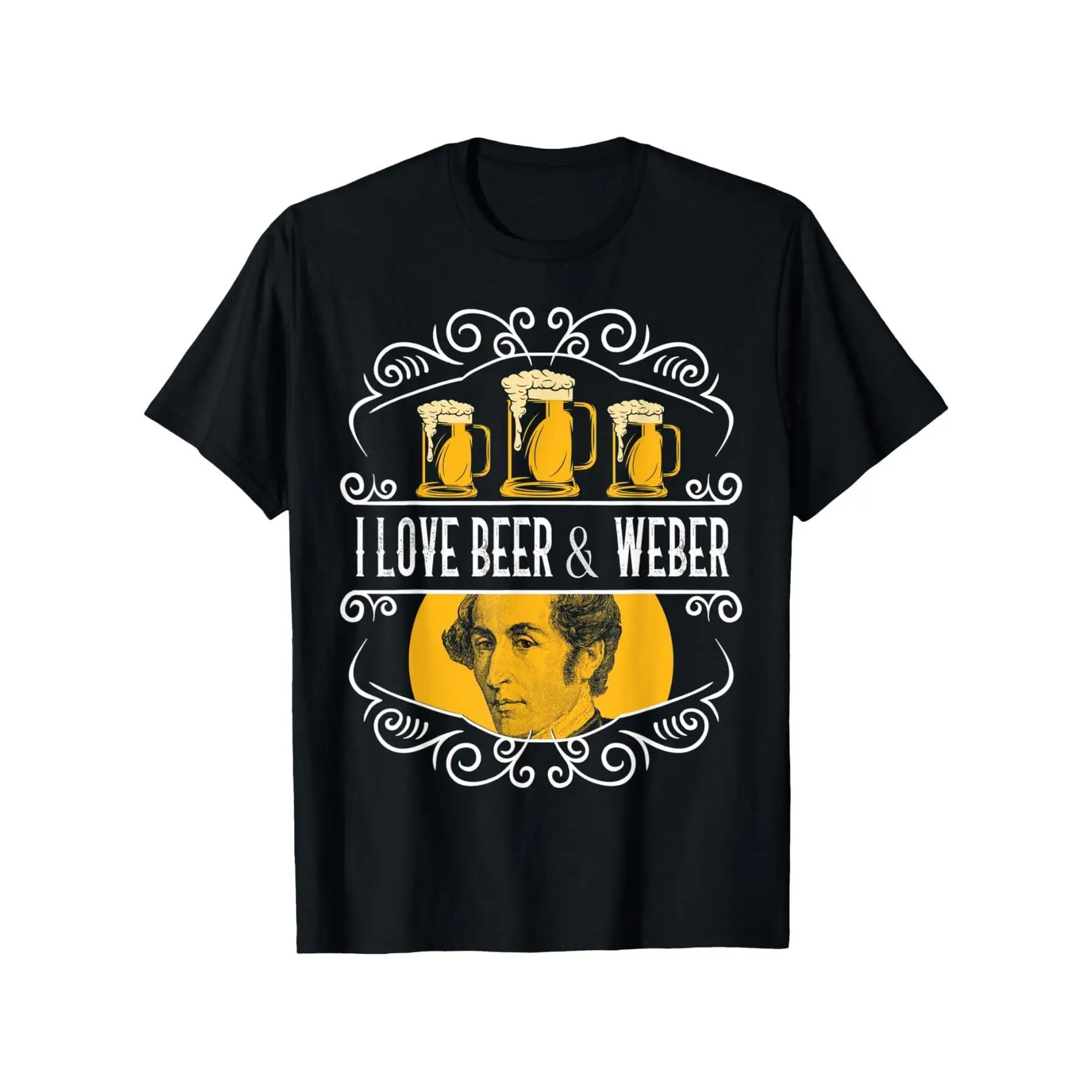 

Funny Weber T-shirt, I Love Beer & Weber Graphic Tee, Humorous Classical Music Fan Gift, German Composer Shirts for Men & Women