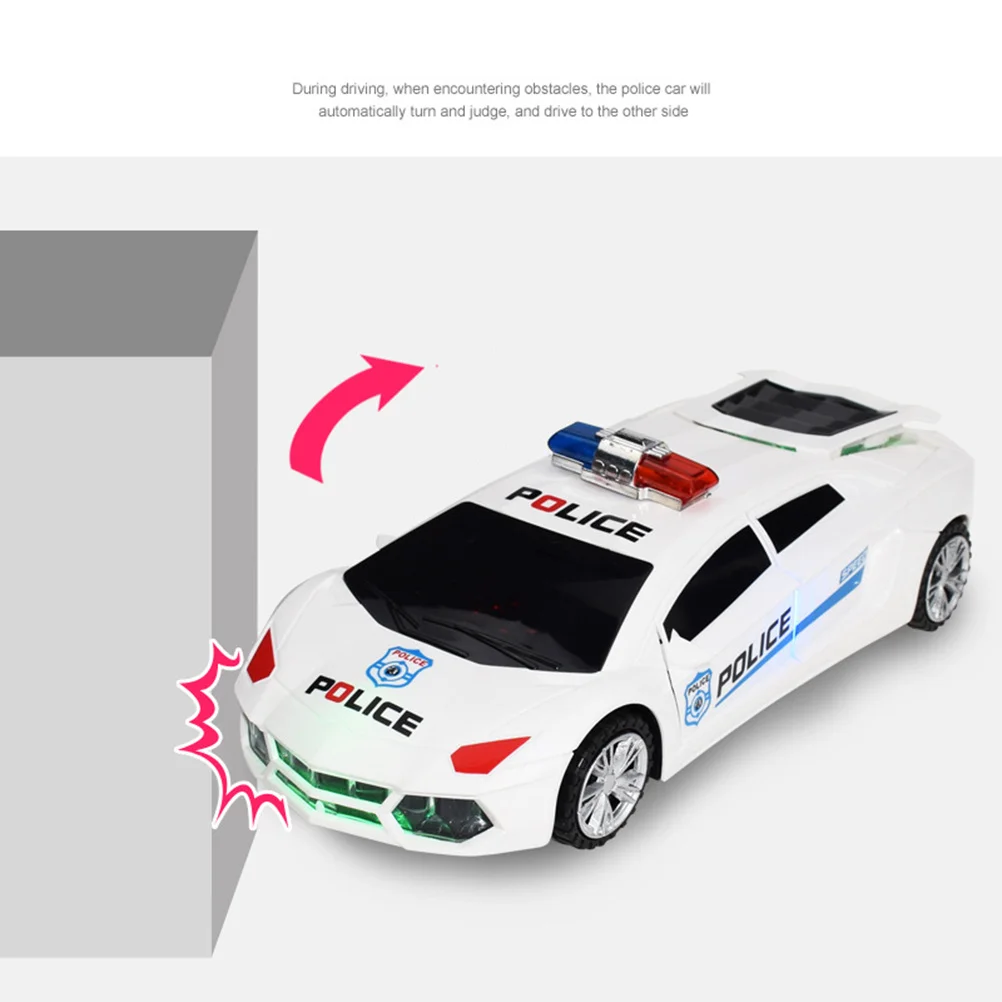 

1pc Led Light Police Car 360 Degree Rotating Wheels Auto Open Door Music Electronic Kids Electric Vehicle No Non-Remote