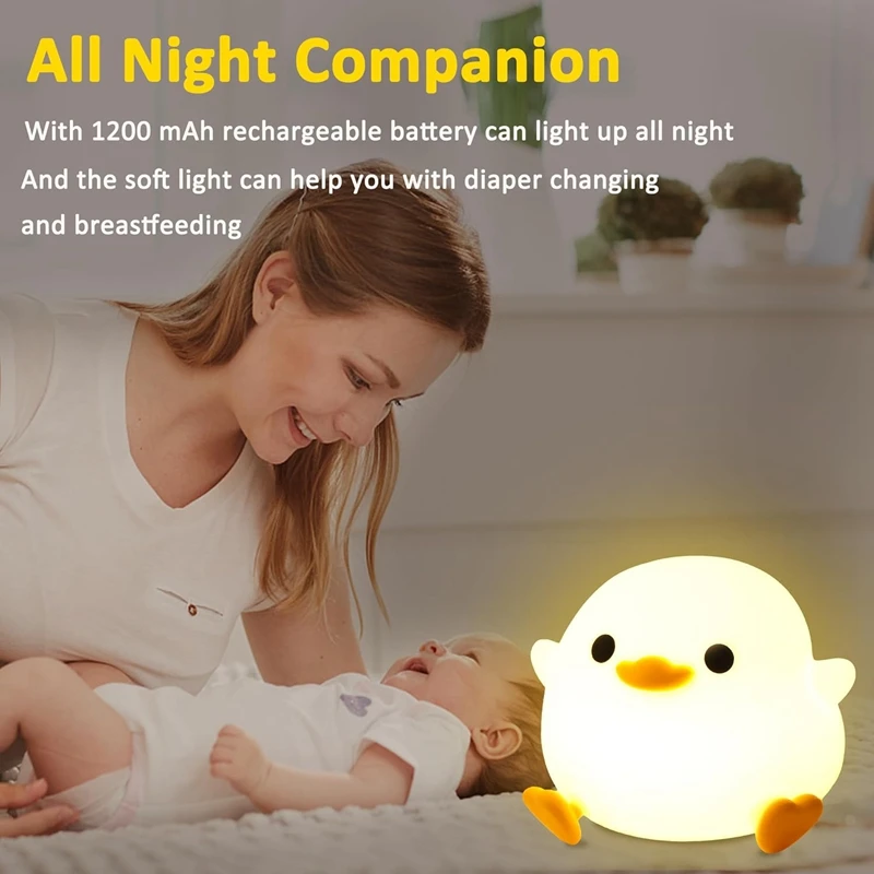 女の子のためのアヒルのナイトライト、子供部屋のベッドサイドランプ、タッチコントロール、ポータブル、調光可能、耐久性、かわいい、ギフト