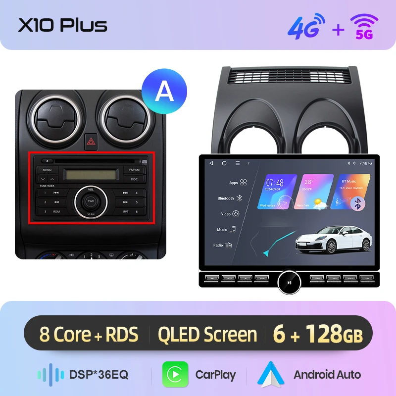 Junsun 13.1″ QLED Draadloze CarPlay Android Auto Autoradio Voor Nissan Qashqai J10 2006-2013 Intelligente Systemen DSP SWC RDS GPS