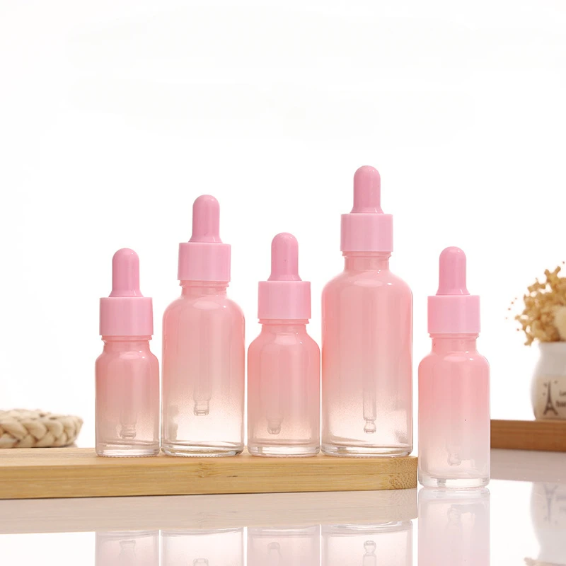 5pcs 5ml-100ml Gradient Pink Empty Glass Dropper Bottle Essential Oil Aromatherapy Liquid Reagent Refillable Container
