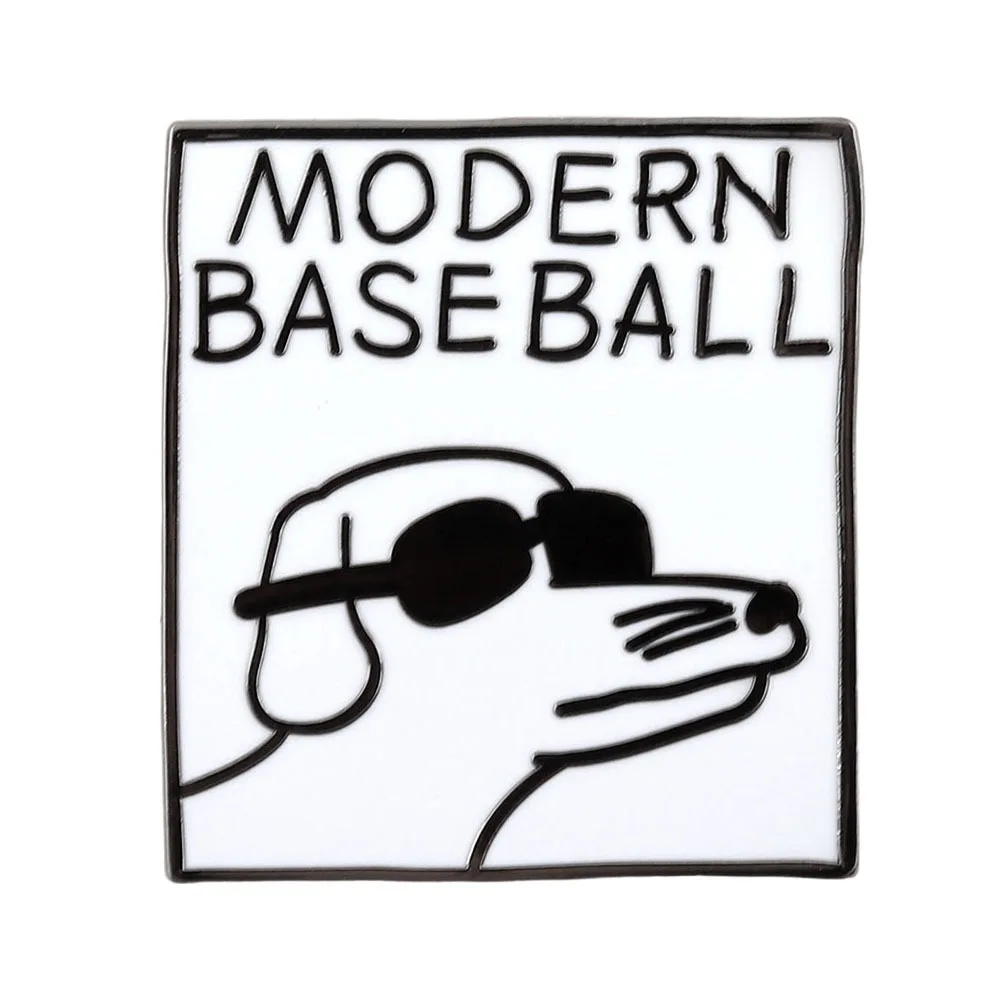 Cool Dog with Sunglasses Enamel Brooch Black White Line Art Baseball Slogan Lapel Pin Backpack Badge Hippop Music Fan Gift