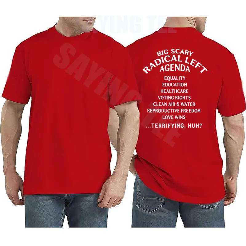 Big Scary Radical Left Agenda Sarkastisches T-Shirt Y2k Lustige Buchstaben Bedrucktes Witziges Spruch-T-Shirt Personalisierte Humor-Streetwear-Kleidung – Detail 12