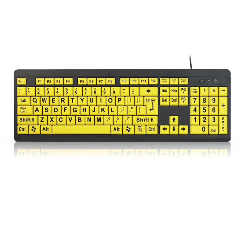 For Students Learn Old Man Style Usb Wired Keyboard With Large Yellow Letters 104 Keys Full Size Keyboard English German Version