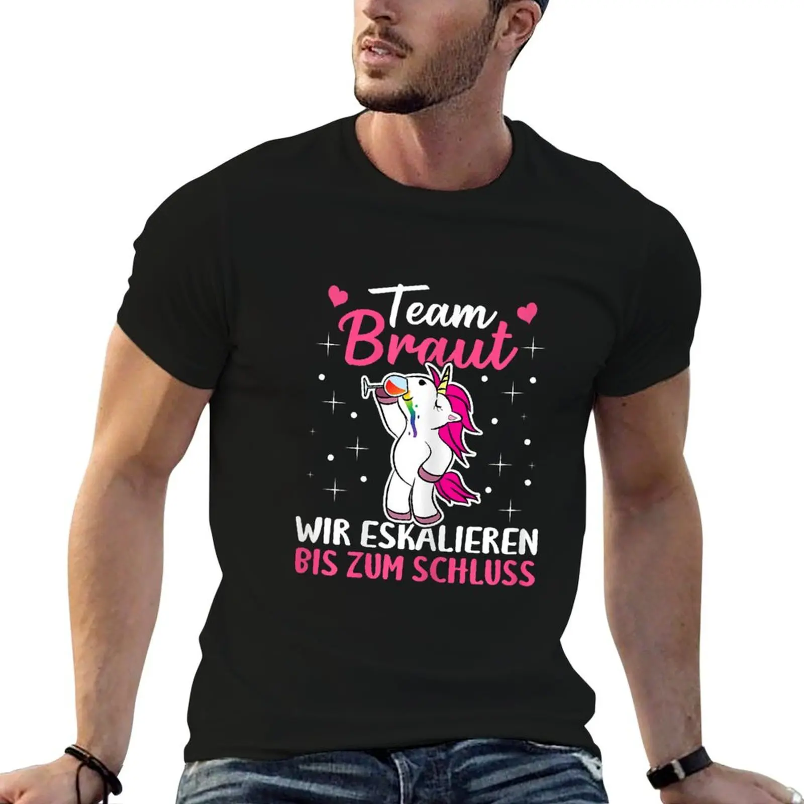 Damen Team Braut JGA Einhorn Hochzeit Junggesellenabschied Bride T-Shirt Plus Size Loose Short Sleeve Top