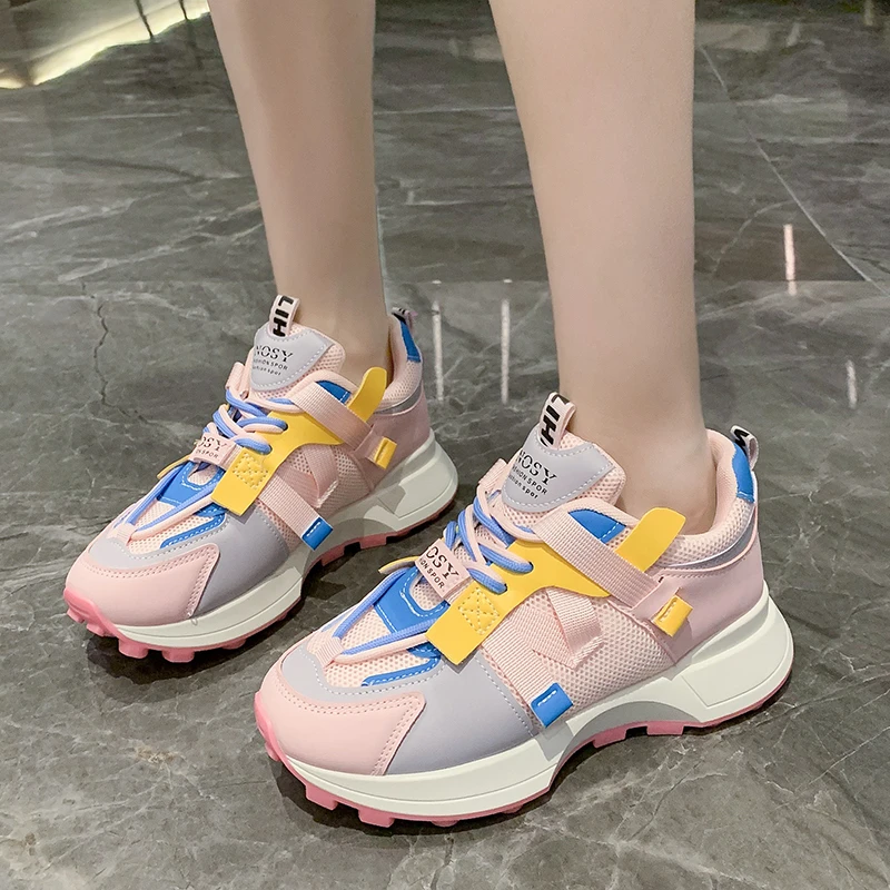 Scarpe casual alla moda alla moda da donna Nuove scarpe da ginnastica con lacci color block primaverili e autunnali con suola spessa Scarpe da pendolarismo quotidiano