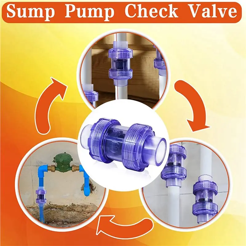 DT17 8X Check Valve 3/4 Inch, True Union UPVC Check Valve, Transparent Blue One-Way Valve, Sprinkler Sump Pump Check Valve for