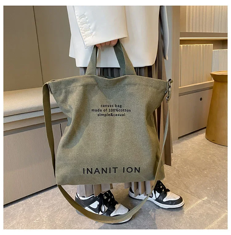 Japanische Minimalistische Canvas-Umhängetasche, Robuste Waschbare Handtasche mit Großer Kapazität, Schultertasche für Studenten & Tägliches Tragen – Detail 20