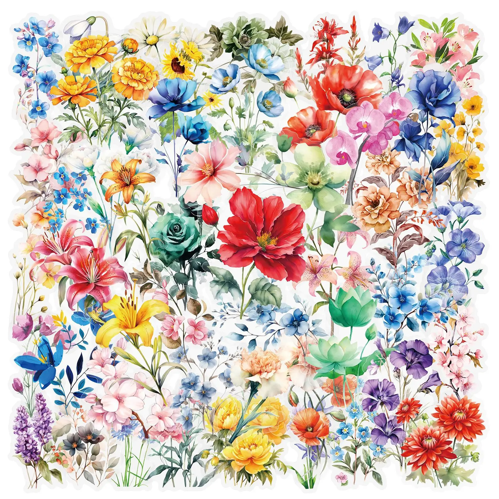 50 Stück transparente Blumen-Serie Graffiti-Aufkleber DIY Scrapbooking Telefon Gepäck Skateboard Telefon wasserdichte Aufkleber