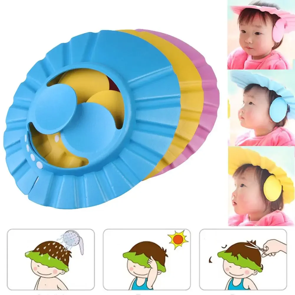 Baby Shower Caps Shampoo Cap Wash Hair Kid Bath Visor Hats Adjustable Shield Waterproof Ear Protection Eye Children Hats Infant