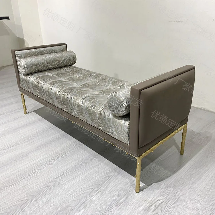 Light luxury style factory direct sales gold-plated stainless steel foot fabric bedroom bed end stool