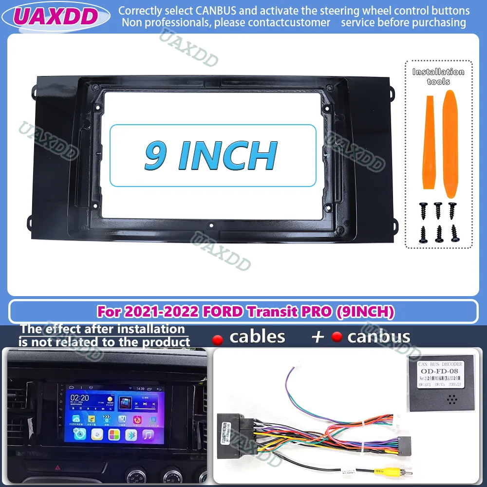 

For 2021-2022 FORD Transit PRO 9INCH 2 Din Car radio Android frame fascia cable video harness adapter dashboard decoder canbus