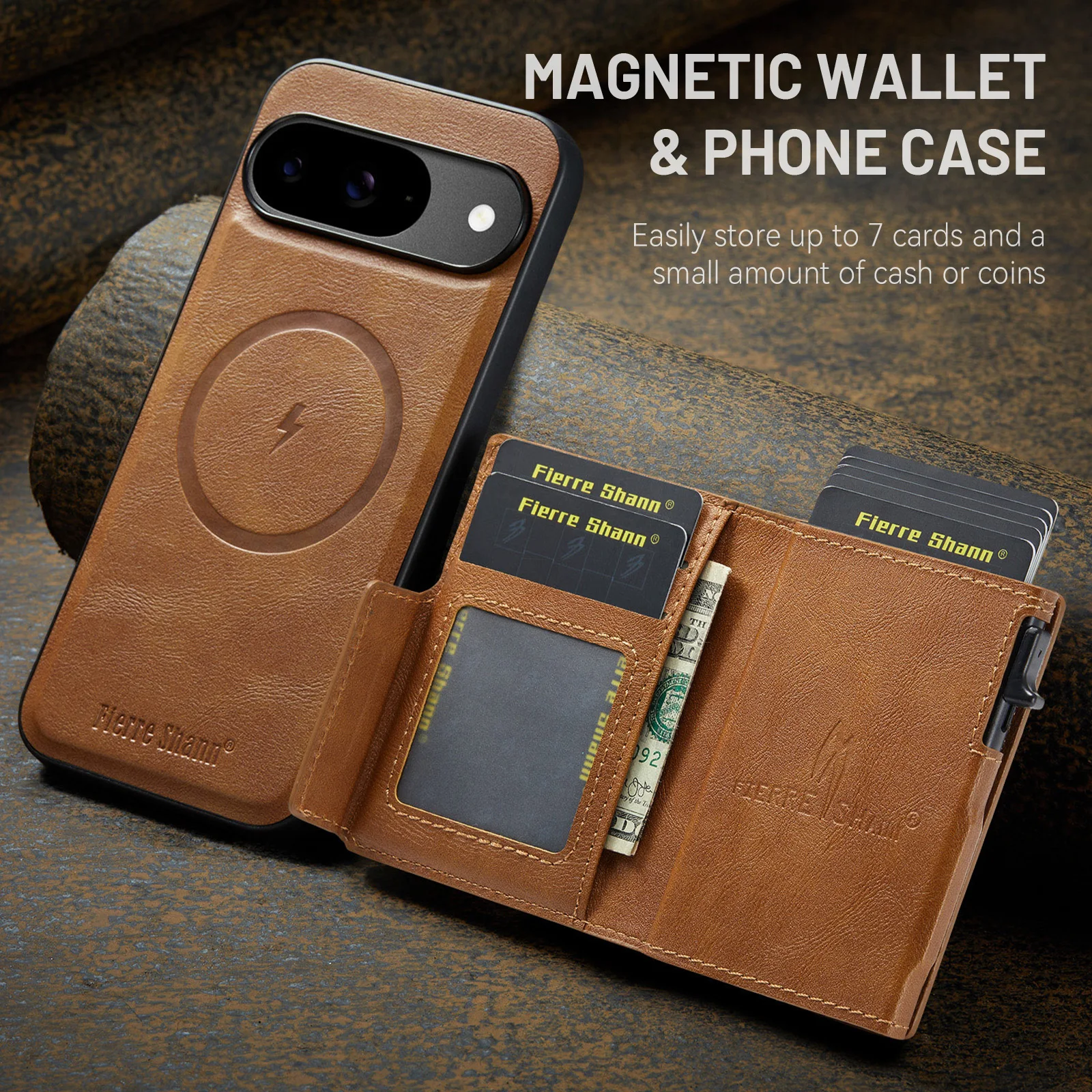 FS-031 2-In-1 Magnetic Detachable Wallet Case Card Slot Zipper Coin Purse Kickstand Phone Cover For Google Pixel 8 9 10 11 ProXL