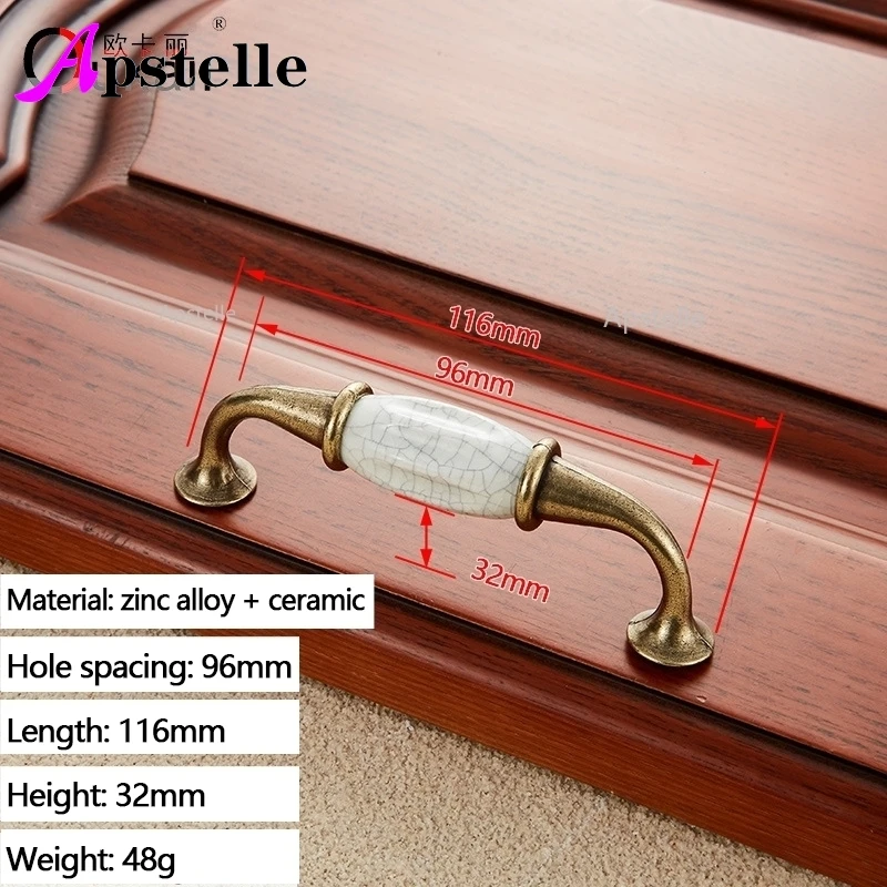 Apstelle Bronze Ivory White Wardrobe Dresser Handles Zinc Ceramic Retro Diamond Kitchen Cupboard Hardware Cabinet Drawer Pulls