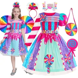 Children Carnival Rainbow Candy Costume Girls Birthday Lollipop Fantasy Dress Princess Party Frock The Festival of Purim