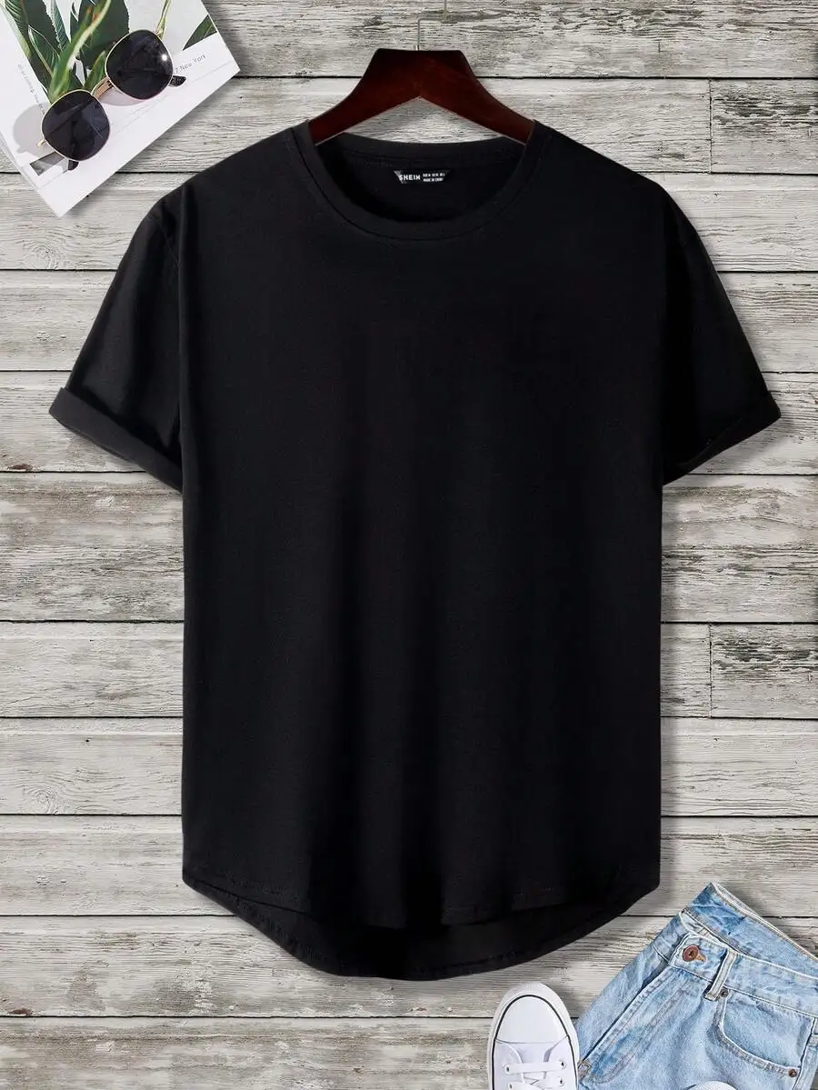 Men Casual Curved Hem Short Sleeve T-Shirt