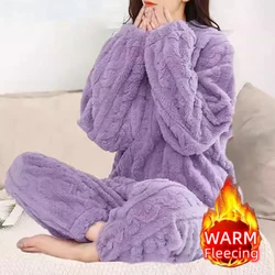 Leisure autumn and winter home round neck loose long sleeved top with elastic waist, leg tied pants, warm pajamas set