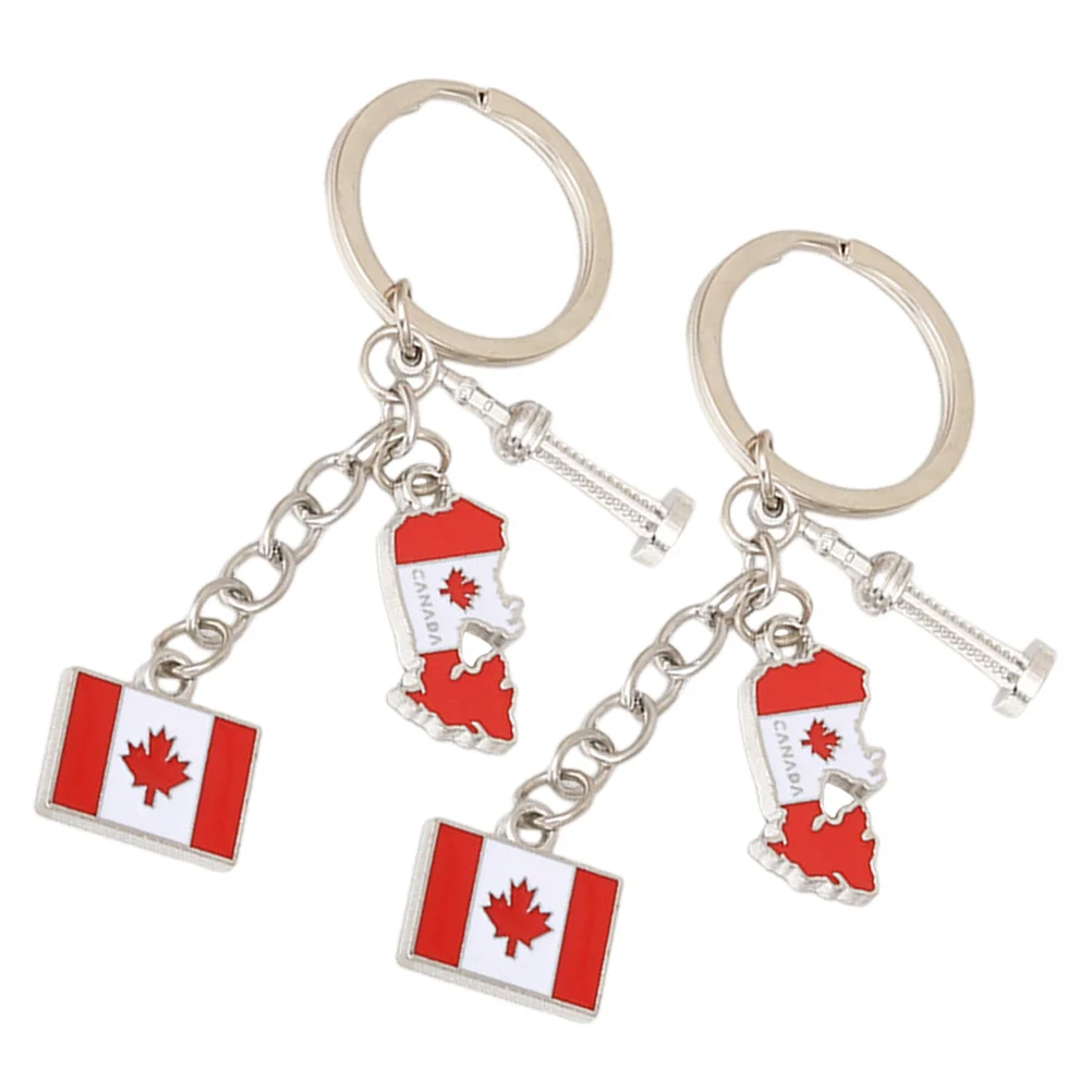 2 Pcs Flag Key Chain Keychain Pendant Patriotic Party Favors Canada Ring Souvenir Travel