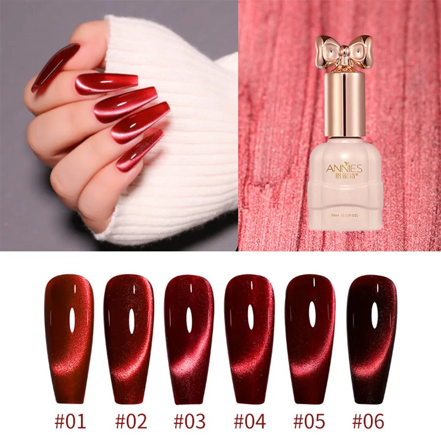 

1Pc/6Pc 10ml Mirror Flash Ruby Cat Magnetic Gel Nail Polish, Holographic Soak Off Semi Permanent UV Cat Eye Varnish