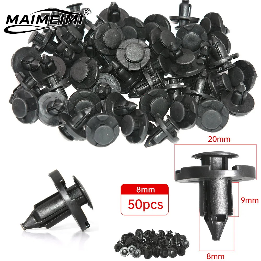 50Pcs 8mm Diameter Black Vehicle Car Bumper Door Panel Fender Liner Clips Retainer Plastic Auto Fasteners Rivets Clips