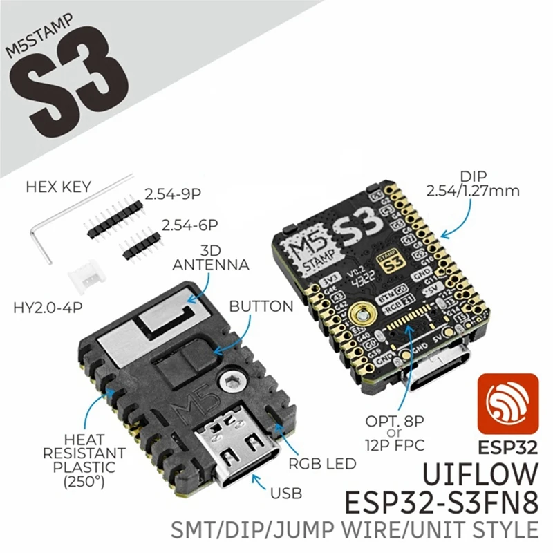 AU67-M5stamp ESP32S3 Module STAMPS3 Embedded Hoofdbesturing Core Module ESP32-S3FN8 Chip ESP32S3 Development Board