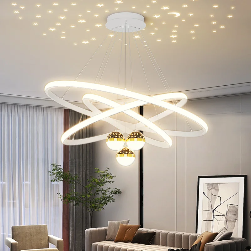 

Modern Hanging Chandelier LED Living Dining Table Pendant Light Star Sky Design Dimmable Mode Nordic Lustre Home Bedroom Lamp