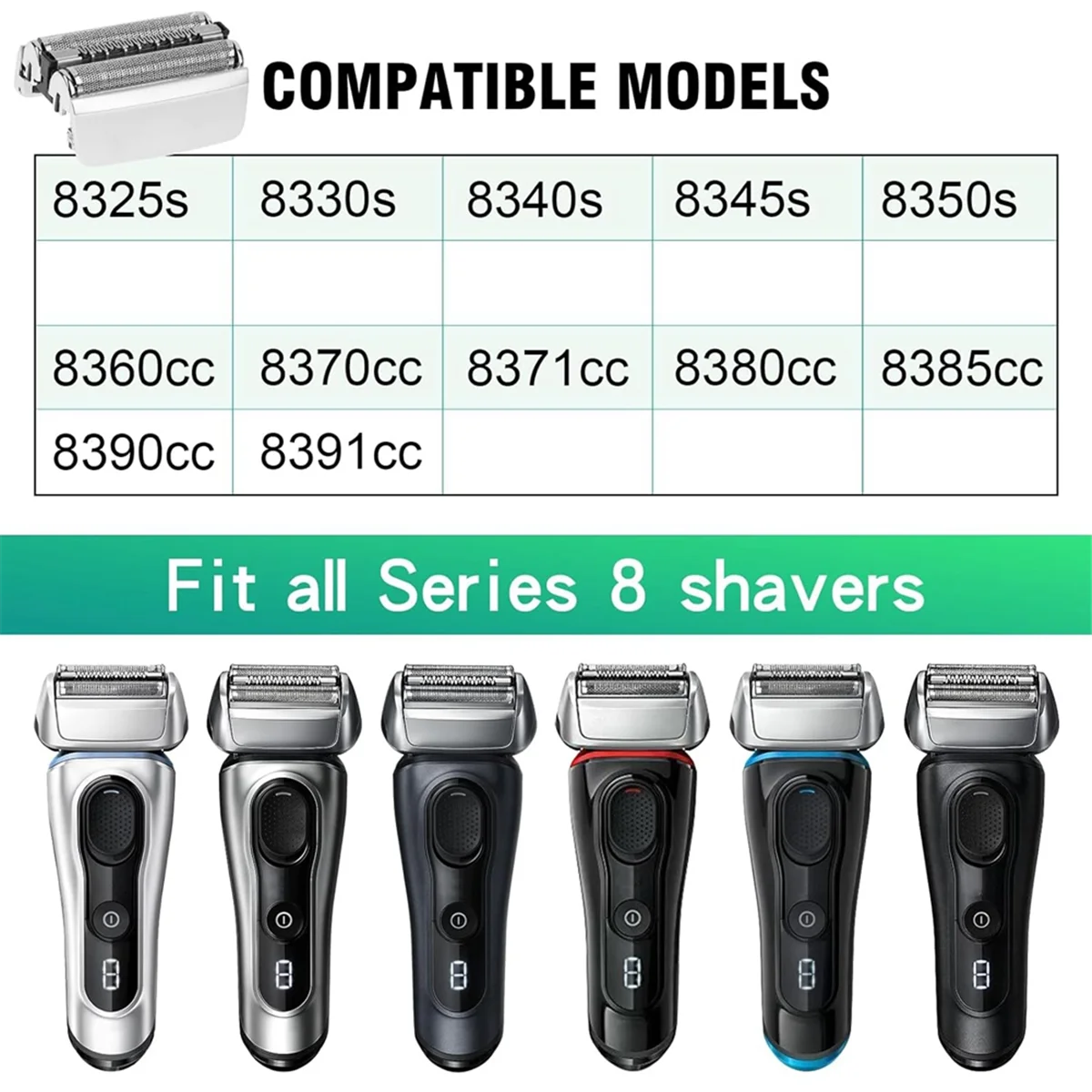 Series 8 83M Electric Shaver Head Replacement for Braun S8 Electric Razor Blades Model 8370Cc,8340S,8350S,8467,2 Pack