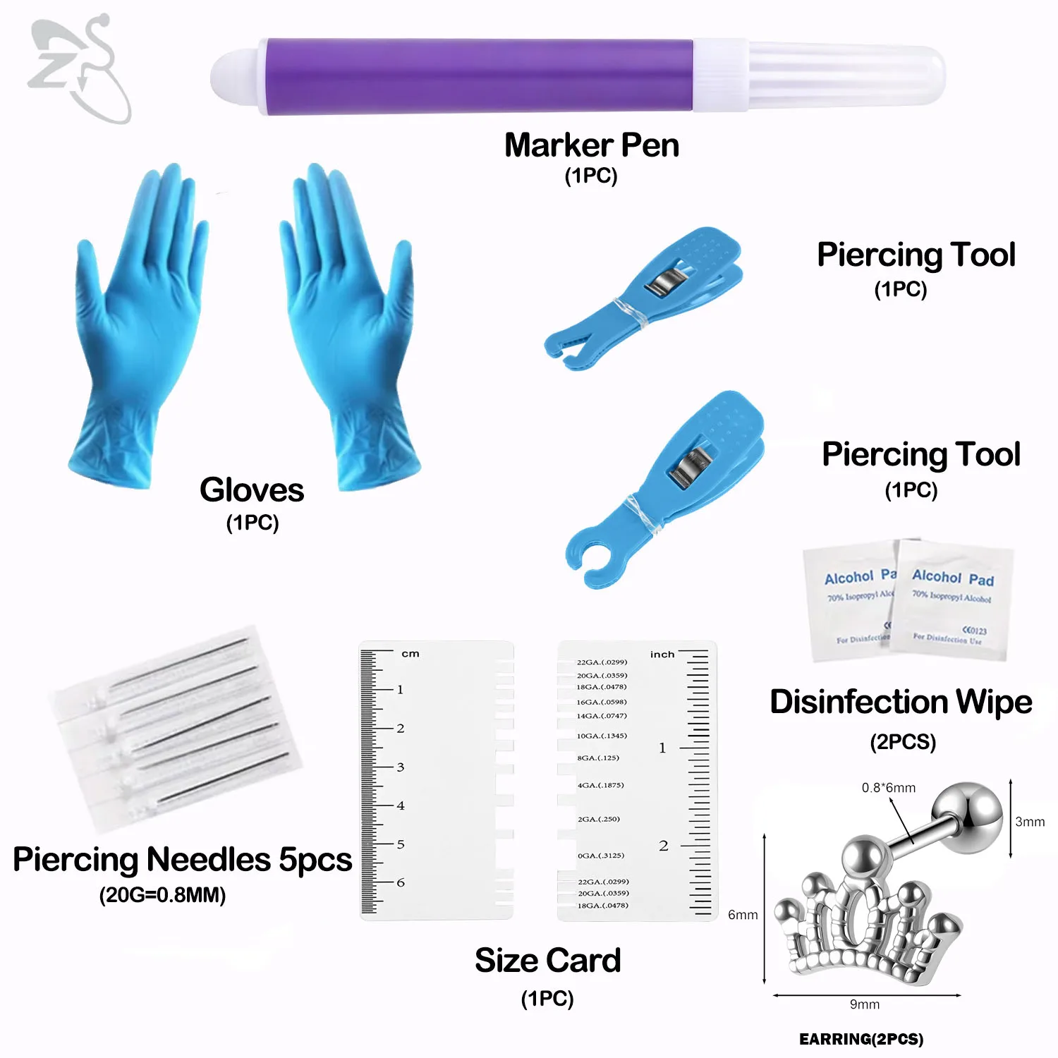 14Pcs Body Piercing Tool Kit, Professional Self Piercing