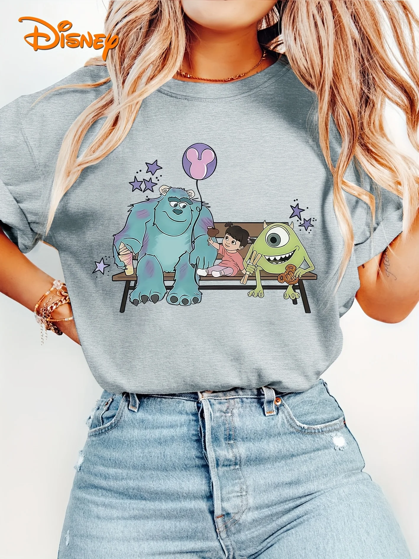 تي شيرت DISNEY Women's Monsters Inc Mike & Sulley (Boo) مرخص رسميًا بأكمام قصيرة - طباعة بالون Sulley & Mike Wazowski