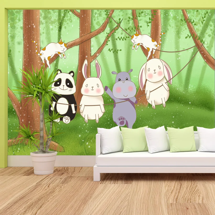خلفيات مخصصة قابلة للتقشير واللصق لغرفة المعيشة، أوراق حائط الاتصال، لوحة الغابة الكرتونية، غرفة نوم الطفل، جداريات سرير الأطفال #4