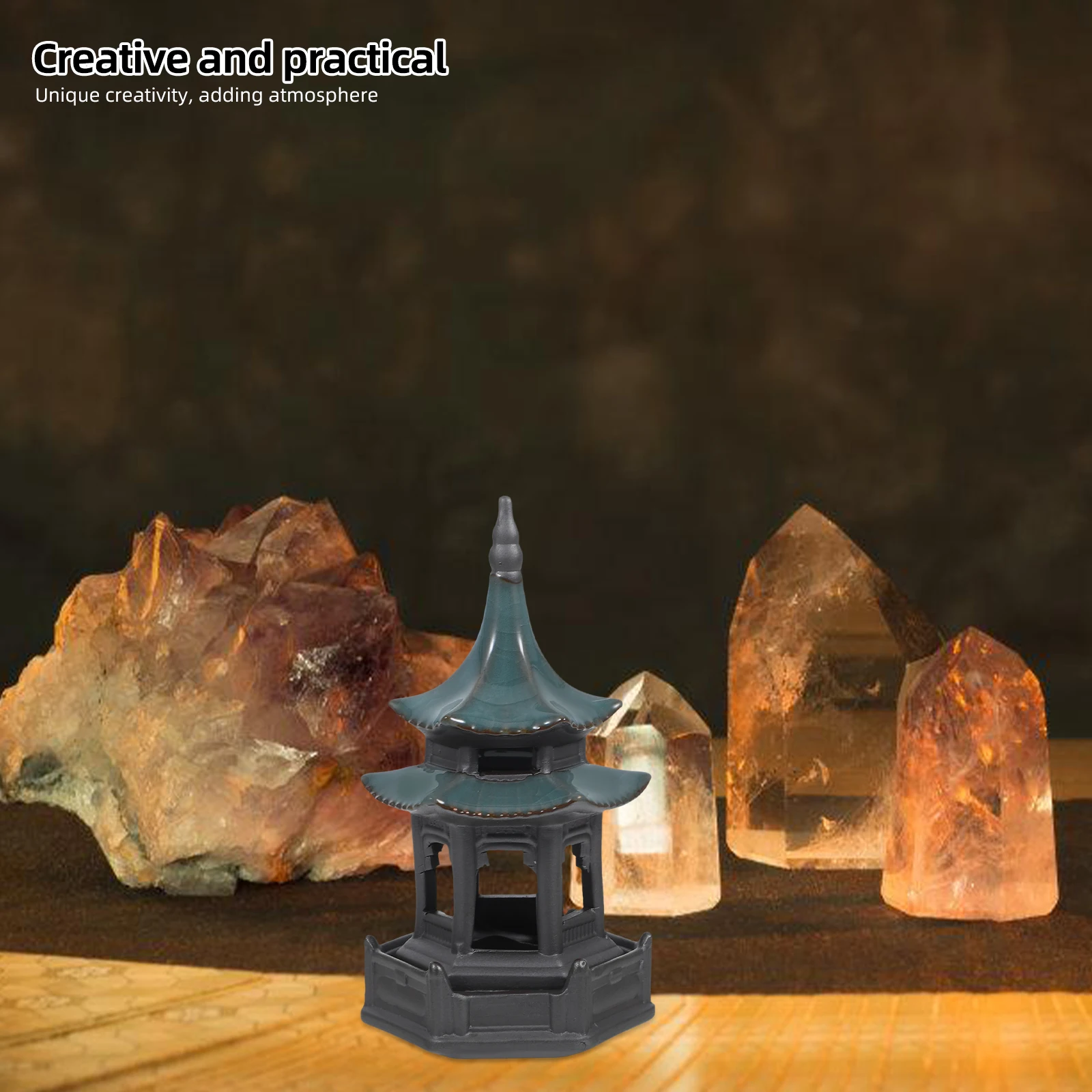 

Hexagon Pavilion Incense Burner Ceramic Holder Decorative Censer Adorn Stand for Cone Indoor Office Desk Easy Clean Maintenance