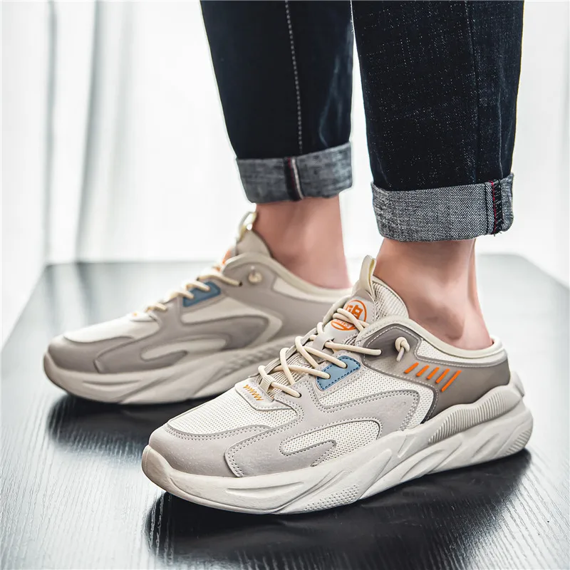 2026 Summer Mules Men Backless Casual Shoes Open-back Loafers Slippers Flat Sneakers Platform Outdoor Half Shoes Slides Sandal