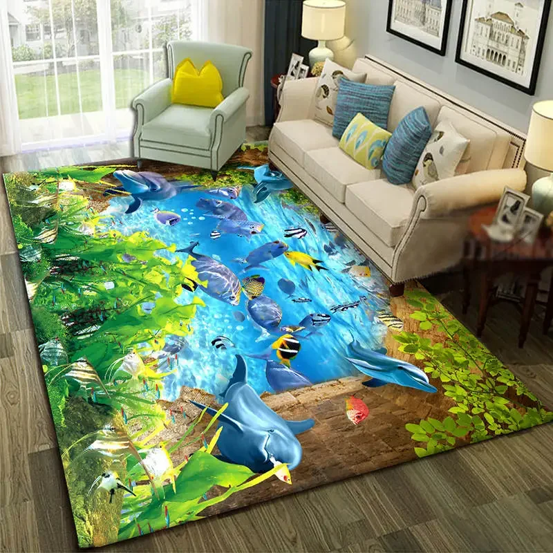 New 3D Ocean World Fish Carpet Kitchen Pad Entrance Doormat Home Bedroom Living Room Decor Area Rug Bathroom Anti-slip Floor Mat