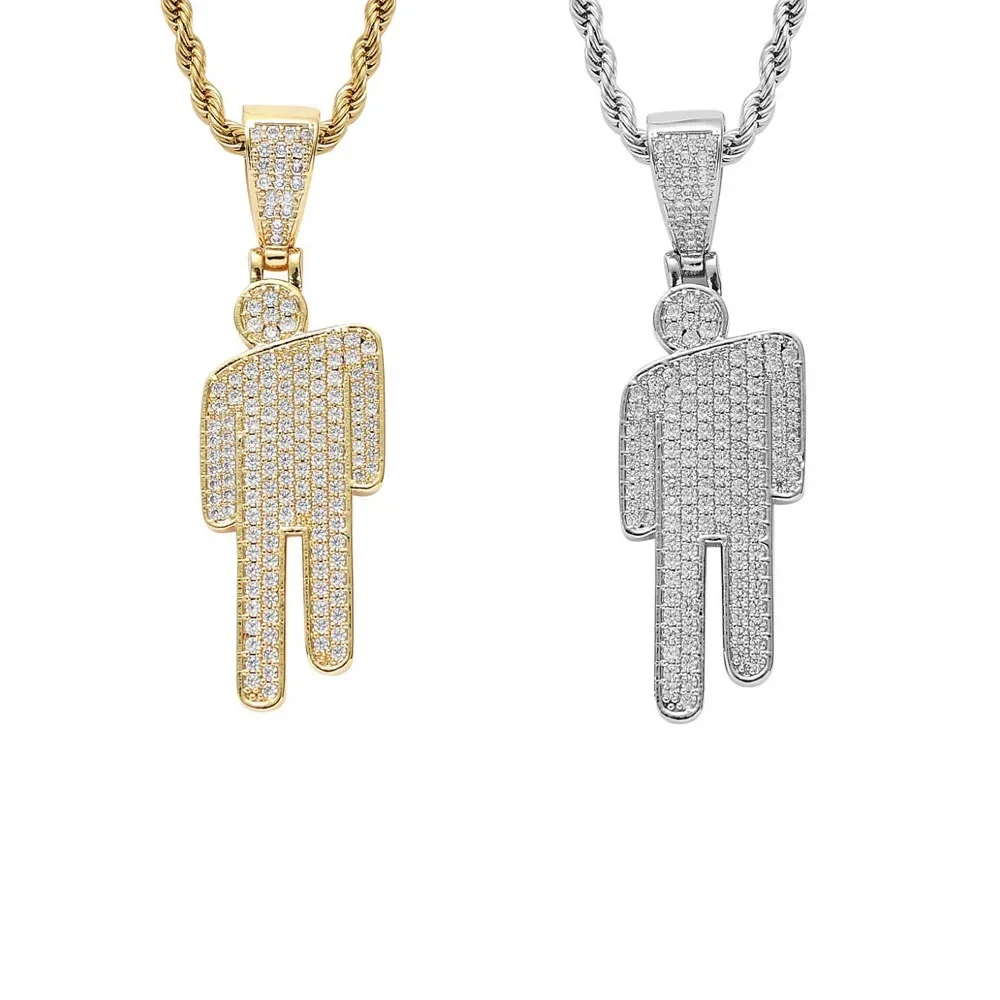 BBillIe necklace for women Stainless Steel Human Pendant Necklace Fashionable Luxury Cartoon Off-Center Rhinestone Pendant