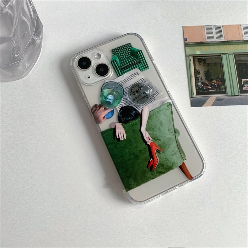 Ins Aesthetic Illustration High Heels Phone Case For Samsung S24 S23 S22 S21 S20 S10 FE Note20 Note10 Plus Ultra Lite 5G Cover