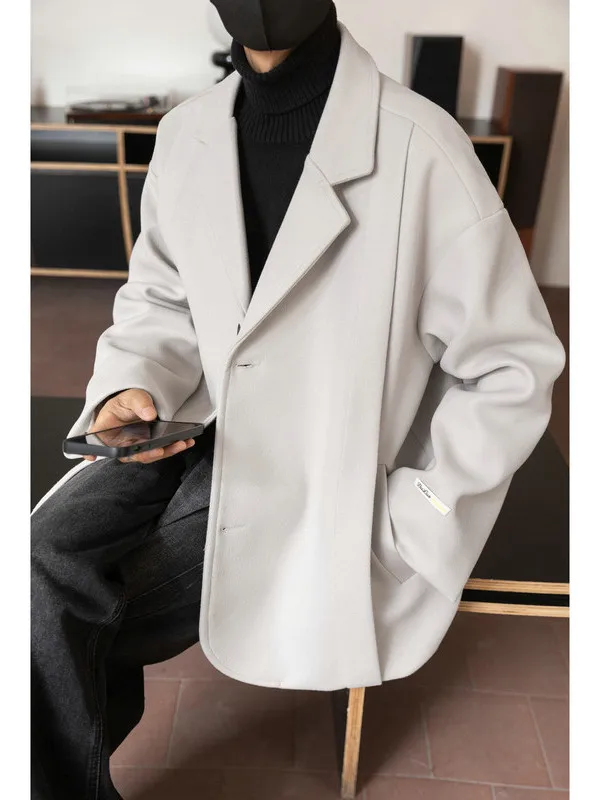 2025 خريف شتاء جديد الرجال فضفاض عادية البني الصوفية السترة الراقية مبطن سميكة أسود بيج إضافة سترة قطن