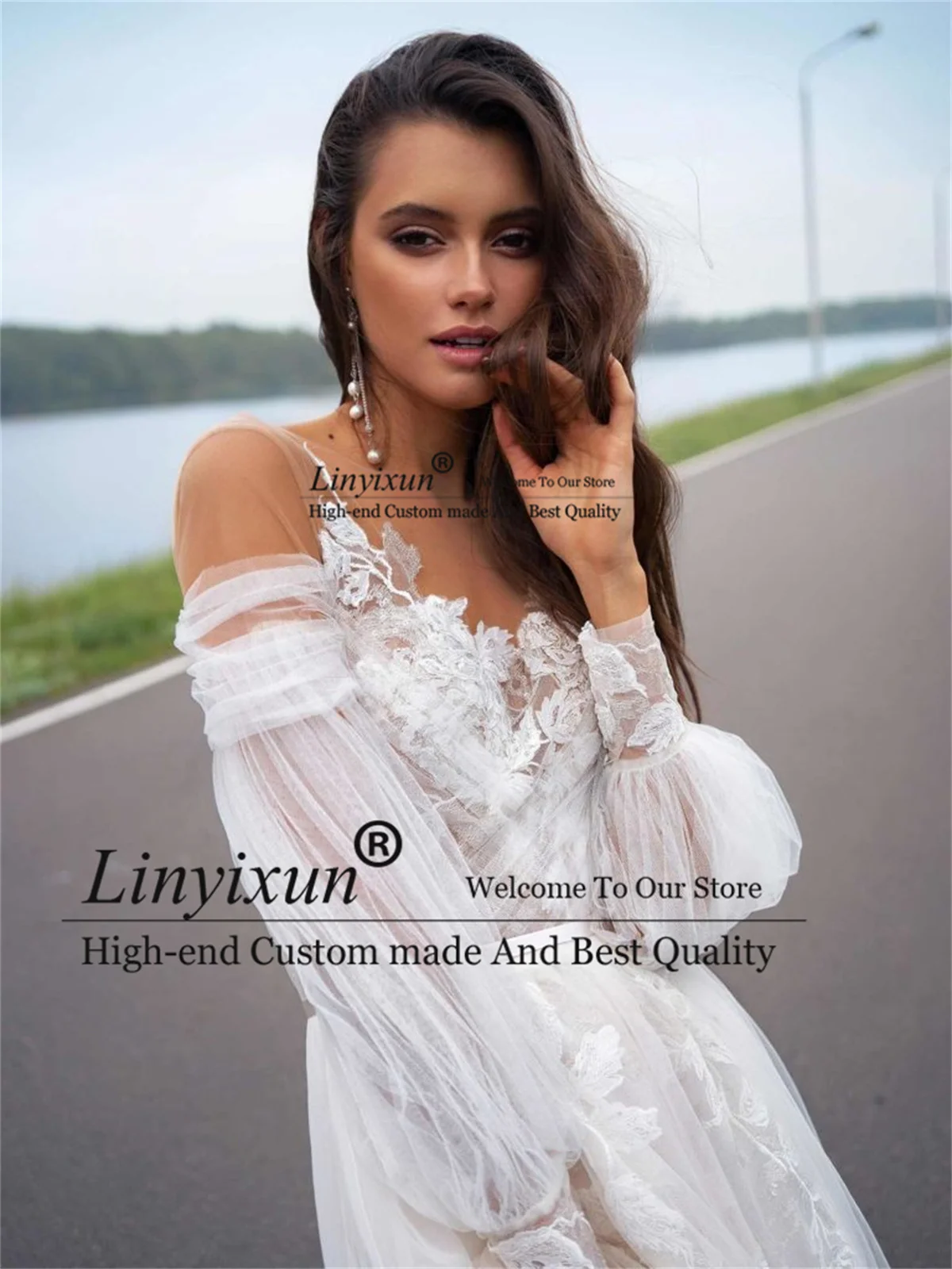 Elegant A-Line ชุดแต่งงาน Sweetheart ปิดไหล่ลูกไม้ Appliques ลูกปัดชุดเจ้าสาว Backless Sweep Train Robe De Mariée