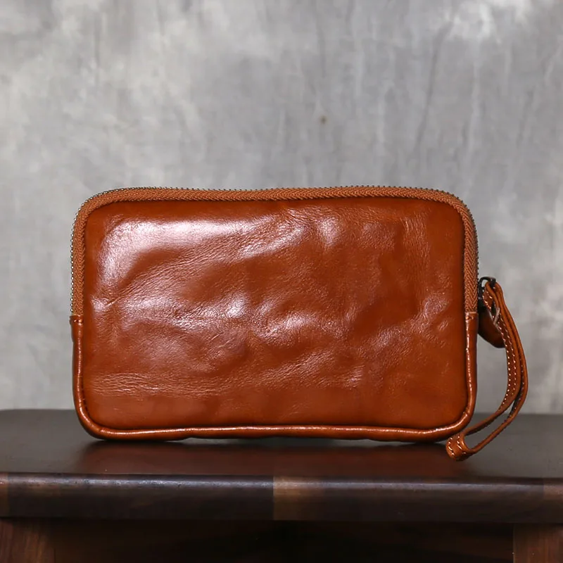 

Vintage Handmade Genuine Leather Coin Purse Cowhide Simple Key Bag Multifunctional Men's Vegetable Tanned Leather Wallet